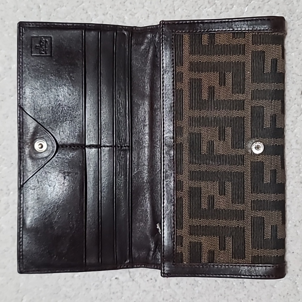 Fendi Zucca Canvas Leather Trimed Wallet Vintage - Picture 2 of 5